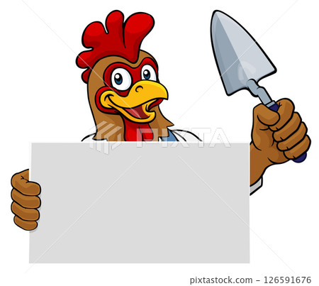 Bricklayer Chicken Rooster Trowel Tool Mascot 126591676