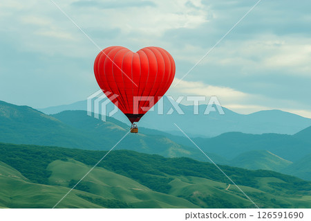 hot air balloon in the shape of a big red heart, love concept 126591690