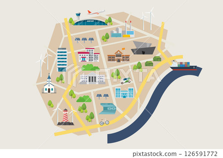 Map of Eco City with Road and Street Infographic Design Template. 126591772