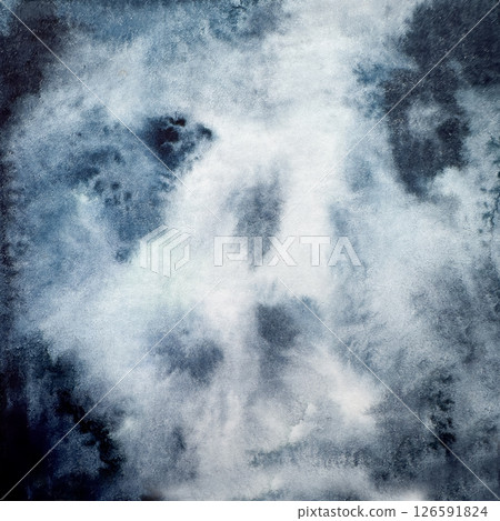 Beautiful Blue, indigo Watercolor Background. Watercolor pastel texture of smoke, fog, winter, water, sky. Hand drawn illustration isolated on background. Party invitation, birthday celebration, for 126591824