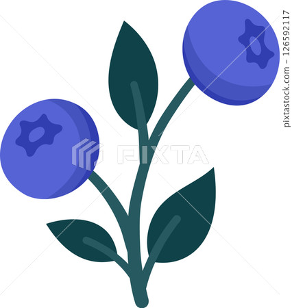 Hand Drawn Blueberry Branch with Ripe Berries and Leaves. Cute Botanical Illustration for Packaging, Kitchen Decor, Stickers, Labels, Logos, Farmers Market or Food Branding 126592117