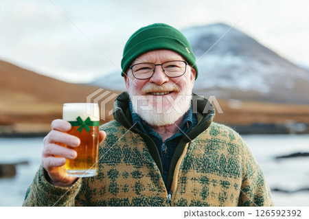Cheerful redheaded man holding a glass of beer 126592392