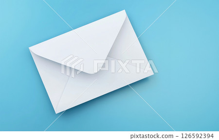 White blank envelope mockup on turquoise blue background 126592394