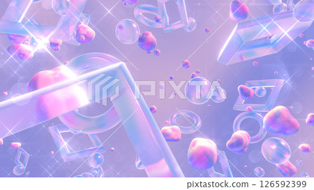 A glittering glassmorphic 3D space with floating glass and fluids - Purple A glittering glassmorphic 3D space with floating glass and fluids - Purple 126592399