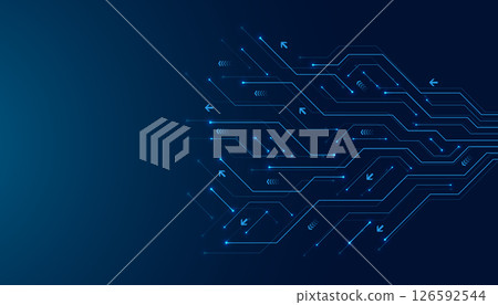 Creative idea AI banner concept for internet technology. Motherboard technology abstract texture design. Software coding. Digital concept for poster, cover, banner, header, web, presentation template 126592544
