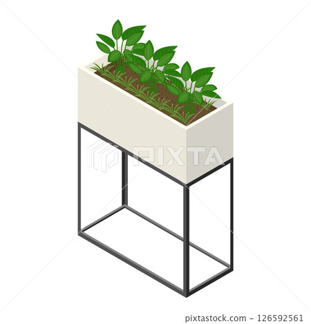 Potted plants planted in a green stand_Isometric illustration 126592561