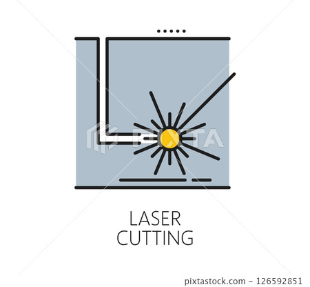 Laser cutting line icon of laser cutting machine or metal steel cutter, vector CNC tool. Laser cutting icon of plasma engraving printer or electric beam with CNC technology for metalwork pictogram Laser cutting line icon of laser cutting machine or metal steel cutter, vector CNC tool. Laser cutting icon of plasma engraving printer or electric beam with CNC technology for metalwork pictogram 126592851