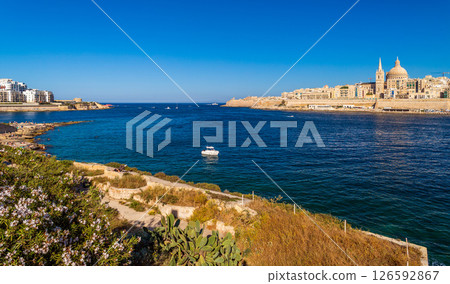Beautiful cityscape of Valletta viewed from Manoel Island, Malta 126592867
