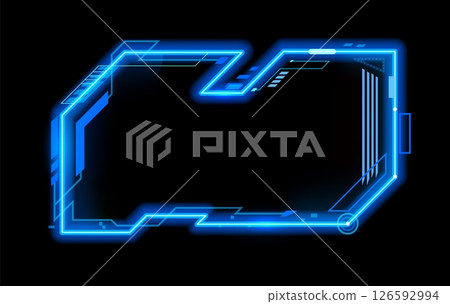 Neon frame for HUD interface overlay and game asset template, vector UI element. Digital screen neon frame for HUD game GUI asset or future tech control panel interface and display message box frame Neon frame for HUD interface overlay and game asset template, vector UI element. Digital screen neon frame for HUD game GUI asset or future tech control panel interface and display message box frame 126592994