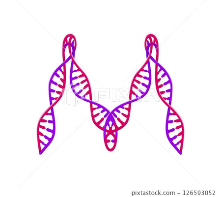 Healthcare cartoon font DNA molecule letter M. Hospital English alphabet typeset symbol, healthcare isolated vector kids ABC font sign. Medical type letter or medicine cartoon typeface element 126593052