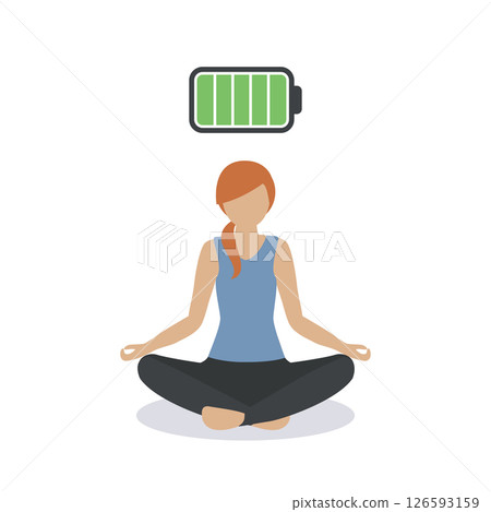 meditating woman with fully charged battery isolated vector illustration 126593159