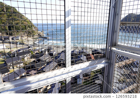 View of the village and the Sea of Japan from the Amarube Bridge Observation Deck 126593218