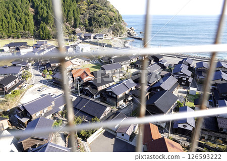 View of the village and the Sea of Japan from the Amarube Bridge Observation Deck 126593222