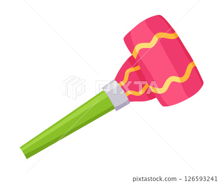 Party blower or noise maker icon. Rolled sound, celebration concept. Flat design of party horn sticker. Vector cartoon illustration 126593241