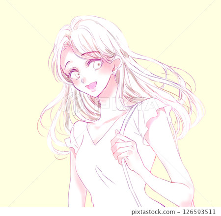 Summer woman going out Line drawing 126593511