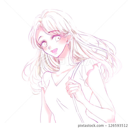 Summer woman going out Line drawing 126593512