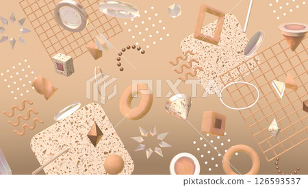 具有幾何和水磨石圖案的時尚 3DCG - 巧克力色 具有幾何和水磨石圖案的時尚 3DCG - 巧克力色 126593537