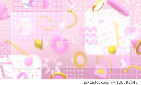 時尚的 3DCG，帶有幾何和水磨石圖案以及方形標題背景 - 粉紅色 126593545