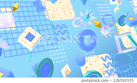 Stylish 3DCG with a sense of depth featuring geometric and terrazzo patterns - Blue Stylish 3DCG with a sense of depth featuring geometric and terrazzo patterns - Blue 126593555