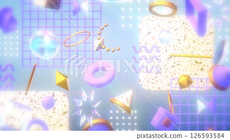帶有幾何圖案和水磨石圖案的時尚3DCG，覆蓋著紗布 - 紫色 126593584