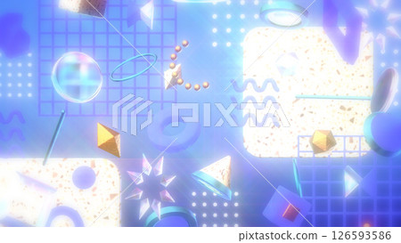 時尚的 3DCG，帶有幾何圖案和水磨石圖案，覆蓋著紗布 - 藍色 126593586
