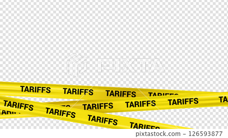 Warning Yellow Stripe Tariff News Vector Banner, Realistic Crossed Tape with Word Tariff on Transparent Background Warning Yellow Stripe Tariff News Vector Banner, Realistic Crossed Tape with Word Tariff on Transparent Background 126593877