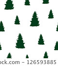 Seamless pattern dark green fir isolated on white background. Emerald pine wild forest print, vector eps 10 126593885