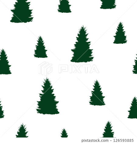 Seamless pattern dark green fir isolated on white background. Emerald pine wild forest print, vector eps 10 Seamless pattern dark green fir isolated on white background. Emerald pine wild forest print, vector eps 10 126593885