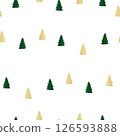 Seamless pattern green, golden firs on white background. Christmas holidays evergreen spruce trees texture, vector eps 10 126593888