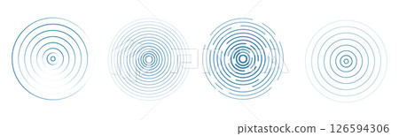 Sound wave, radar signal line. Concentric round circle effect, circular water ring. Contour vibration scan or music. Target screen, scannner swirl. Sound wave, radar signal line. Concentric round circle effect, circular water ring. Contour vibration scan or music. Target screen, scannner swirl. 126594306