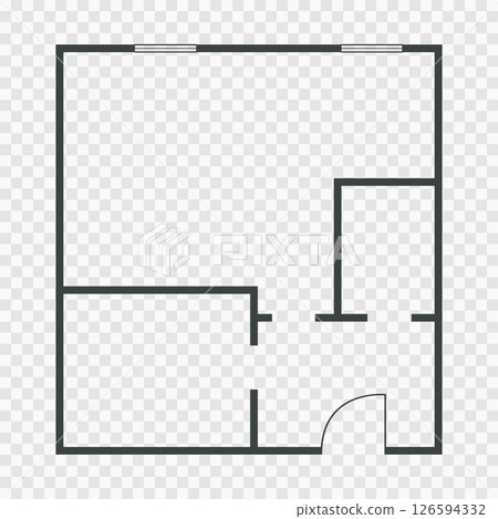 Floorplan simple icon room flat apartment line drawing, floor plan project, symbol. Technical architecture draw. Structure shape, build layout with doors and windows. Floorplan simple icon room flat apartment line drawing, floor plan project, symbol. Technical architecture draw. Structure shape, build layout with doors and windows. 126594332