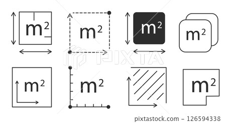 Square meter icon line quantity area, m2 measuring area sign symbol. Simple territory measurement. Flat area square meter. Square meter icon line quantity area, m2 measuring area sign symbol. Simple territory measurement. Flat area square meter. 126594338