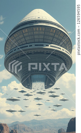 A huge UFO mothership that houses small UFOs 126594595