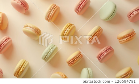 Macaroon snack strawberry flavor fruity creamy layer pattern on blue background Macaroon snack strawberry flavor fruity creamy layer pattern on blue background 126594781