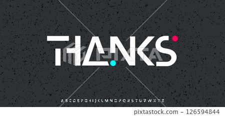 Thanks for subscribers, futuristic digital text in techno AI style. Scifi inspired typography with abstract geometric forms for logo, headline, EDM design. Vector illustration. 126594844