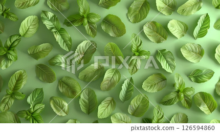 Mint leaves organic aromatic ingredient for cooking seamless pattern 126594860