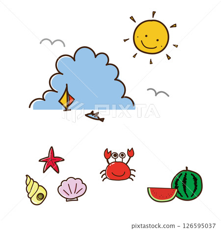 夏季材料：大海和陽光 126595037