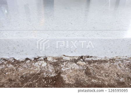 Terrazzo floor at side view construction on ground. Terrazzo floor at side view construction on ground. 126595095