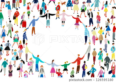 Hand-drawn illustration: People holding hands in a circle 126595180