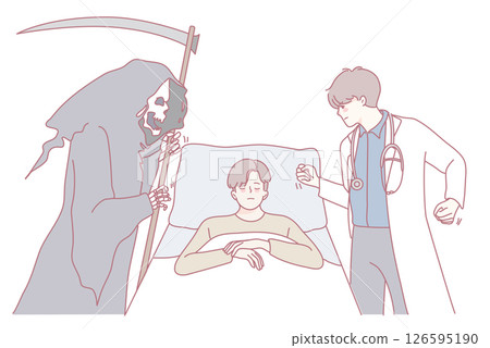 A Doctor and the Grim Reaper Encounter in a Unique Hospital Scene with a humorous twist 126595190
