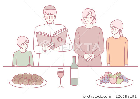 Join us for a family gathering with a traditional Jewish meal, laughter, and meaningful rituals 126595191