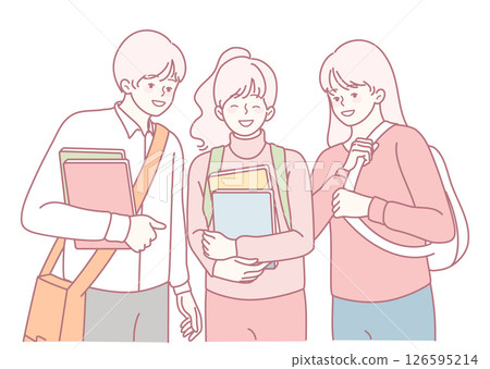 Diverse college students are having a friendly conversation on campus, sharing ideas 126595214