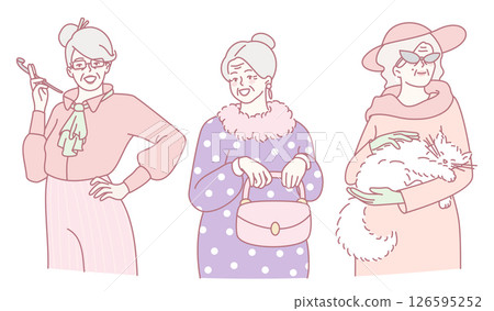 Charming and Captivating Illustrations Portraying Stylish Older Women with Elegance and Grace 126595252