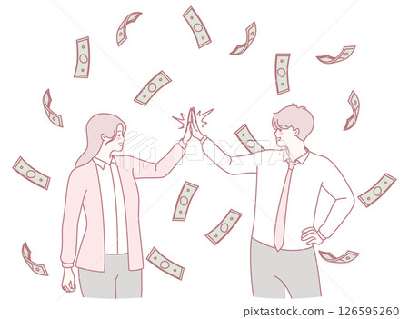 Join in celebrating financial success together with joyful high fives and happiness all around us 126595260