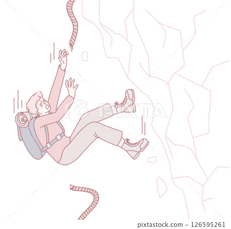 A climber falls from a cliff in a stylized illustration, capturing the thrill of adventure A climber falls from a cliff in a stylized illustration, capturing the thrill of adventure 126595261