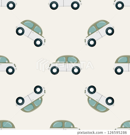 Retro car pattern with beige and white vehicles Retro car pattern with beige and white vehicles 126595286