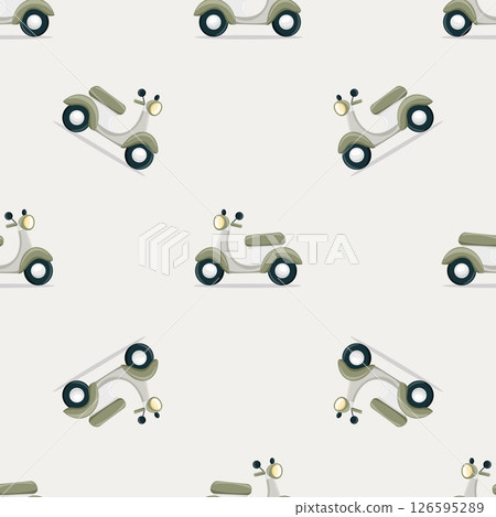 Retro scooter pattern in beige and white tones 126595289