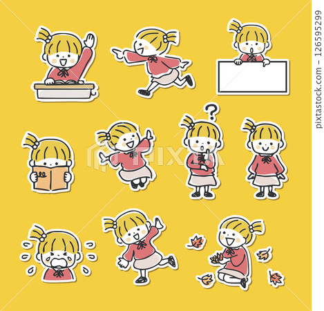 Cute girl illustration set with white border Cute girl illustration set with white border 126595299
