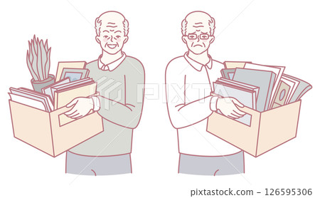 A Group of Elderly Men Holding Boxes Containing Their Personal Items and Memories 126595306