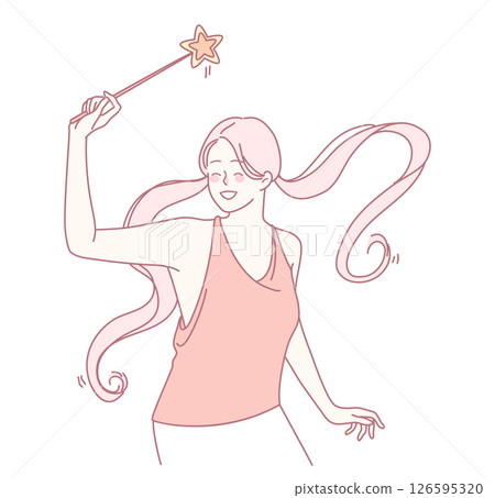 A Delightful and Cheerful Girl Holding a Magic Wand A Whimsical and Charming Illustration A Delightful and Cheerful Girl Holding a Magic Wand A Whimsical and Charming Illustration 126595320